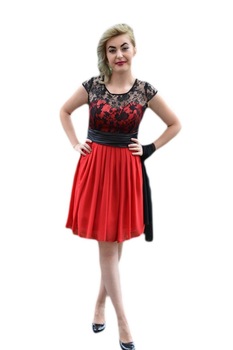 Rochie lunga din saten, decolteu adanc,D&J Exclusive, Negru/Rosu Rochie lunga din saten, decolteu adanc,D&J Exclusive, Negru/Rosu