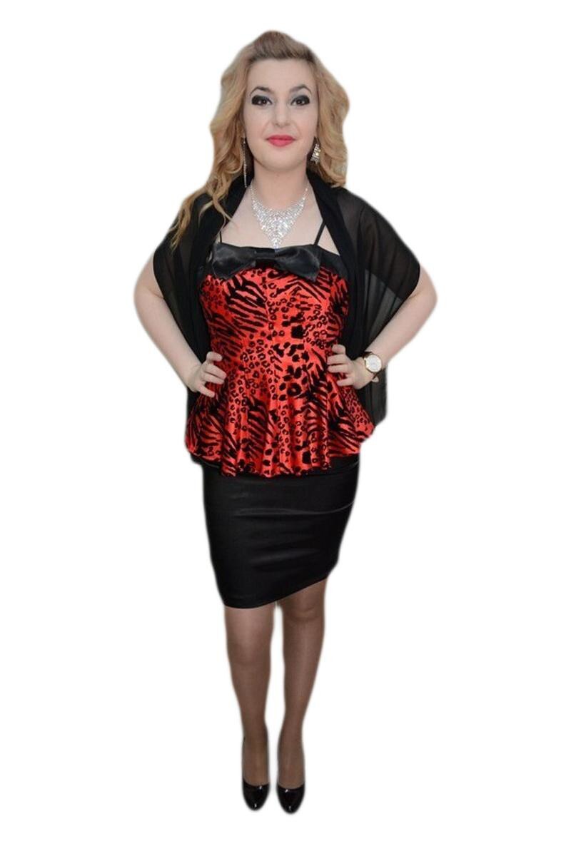 Rochie de seara scurta, aspect tineresc si modern,D&J Exclusive, Negru/Rosu