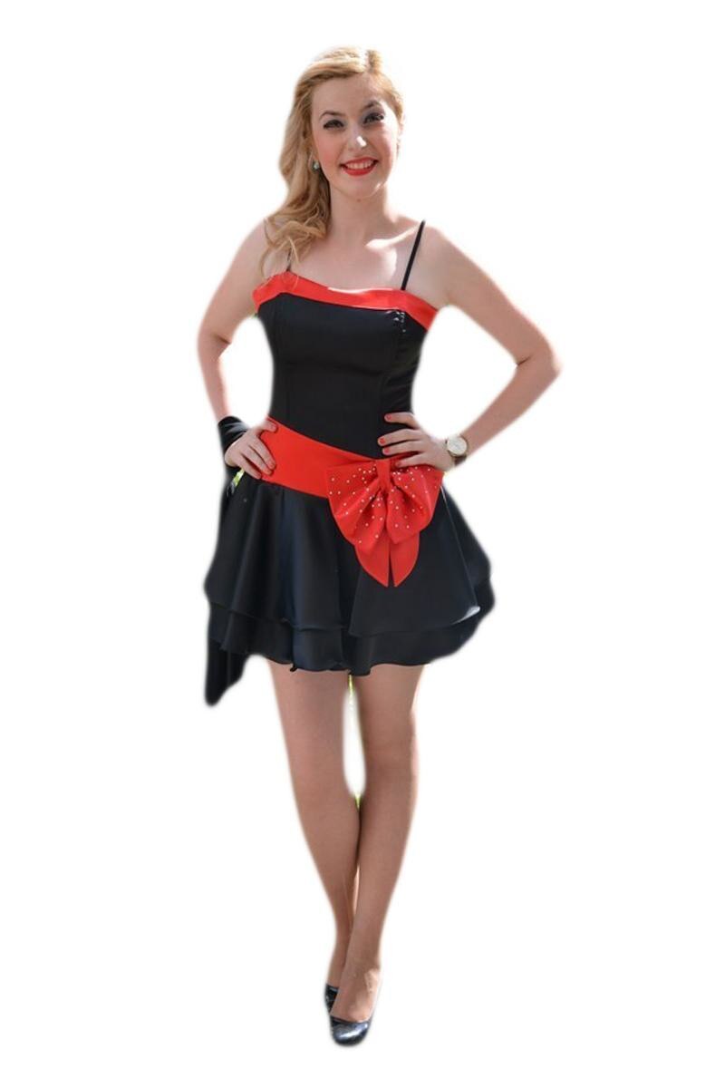 Rochie de seara scurta, insertie de funda in talie,D&J Exclusive, negru-rosu