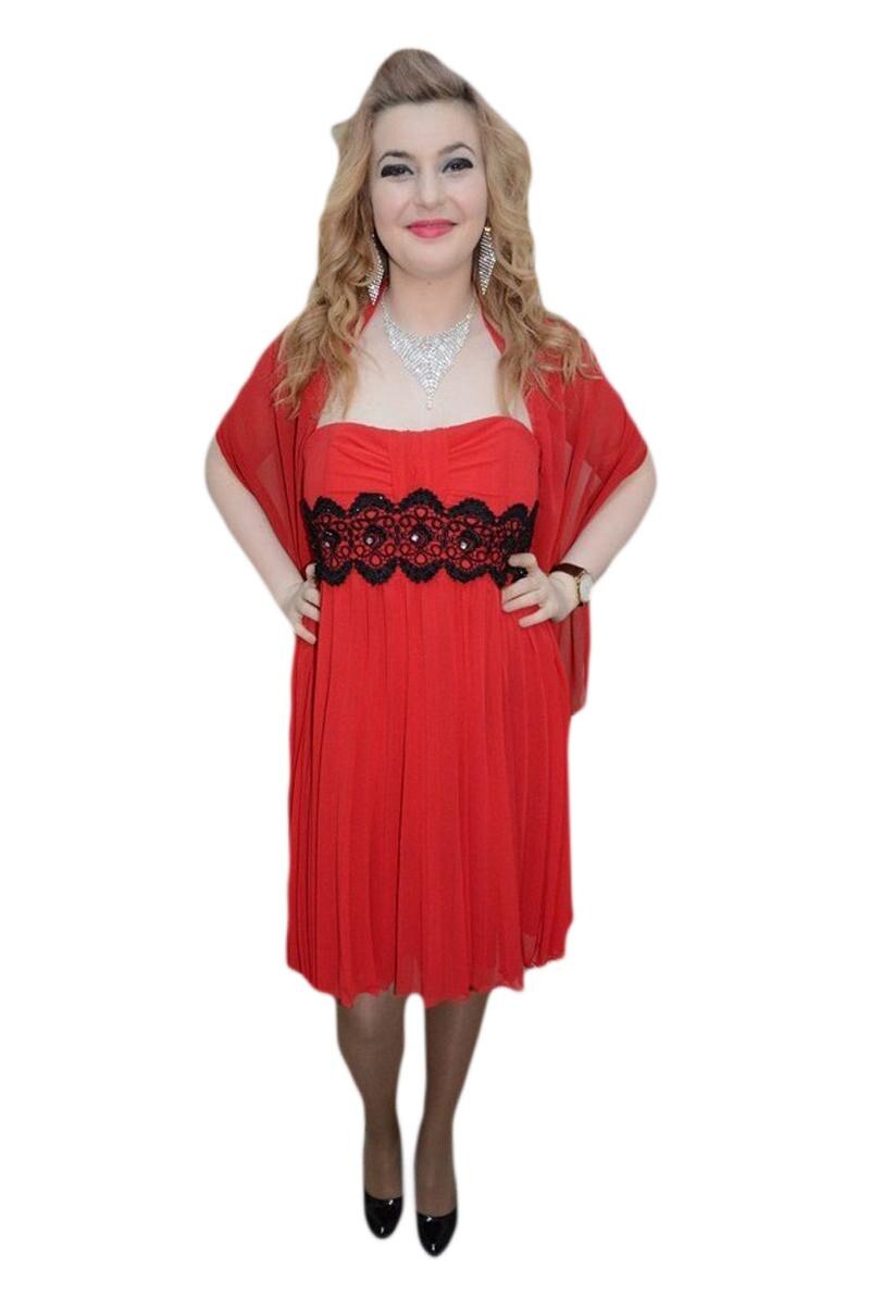 Rochie de gala scurta, dantela si voal,D&J Exclusive, Rosu