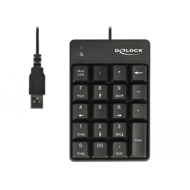 Tastatura Delock Numeryczna USB 19 taste + Tab Black