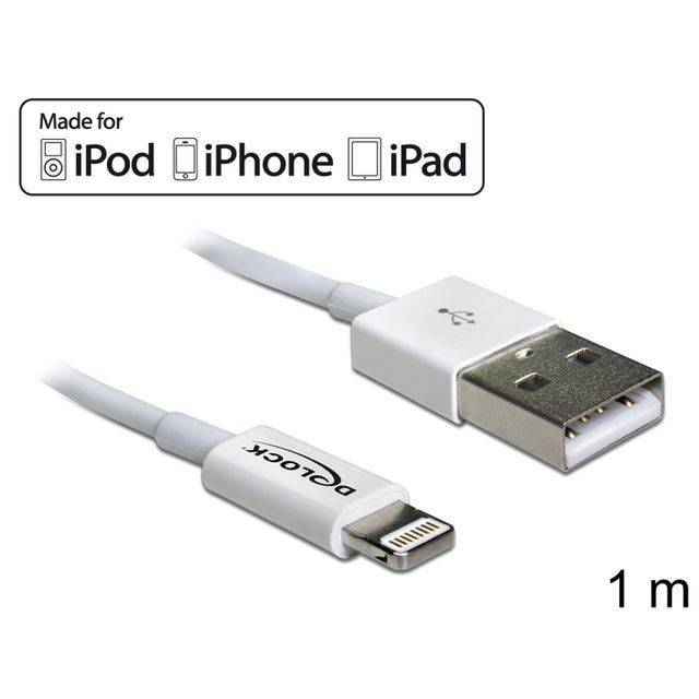 Cablu de date Delock, Lightning - USB 2.0, 1 m, Alb