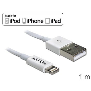 Cablu de date Delock, Lightning - USB 2.0, 1 m, Alb Cablu de date Delock, Lightning - USB 2.0, 1 m, Alb