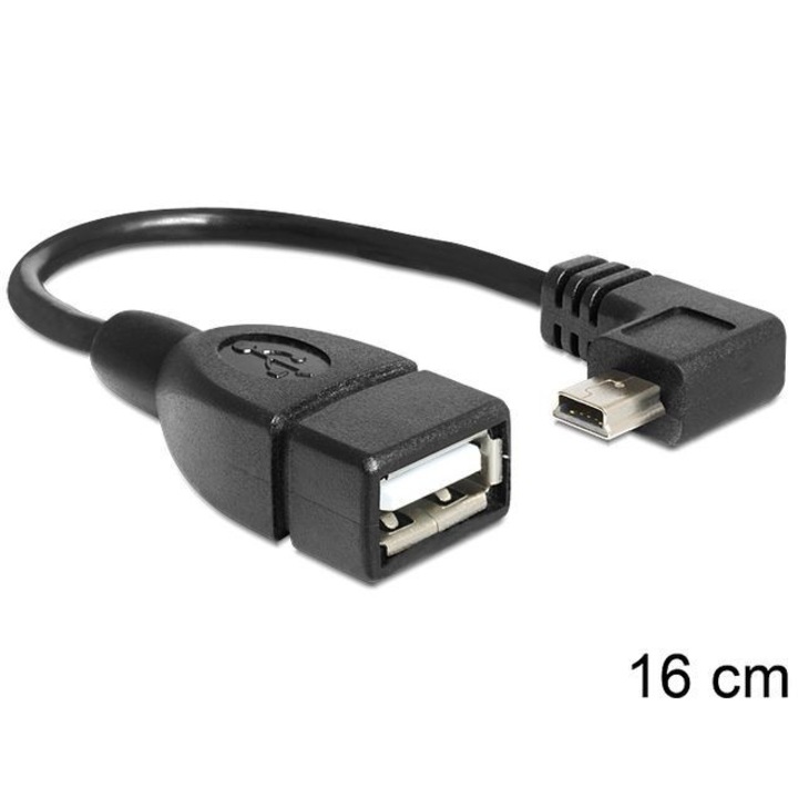 Cablu de date Mini USB si USB Tip A 2.0 OTG Delock, 16cm, Negru