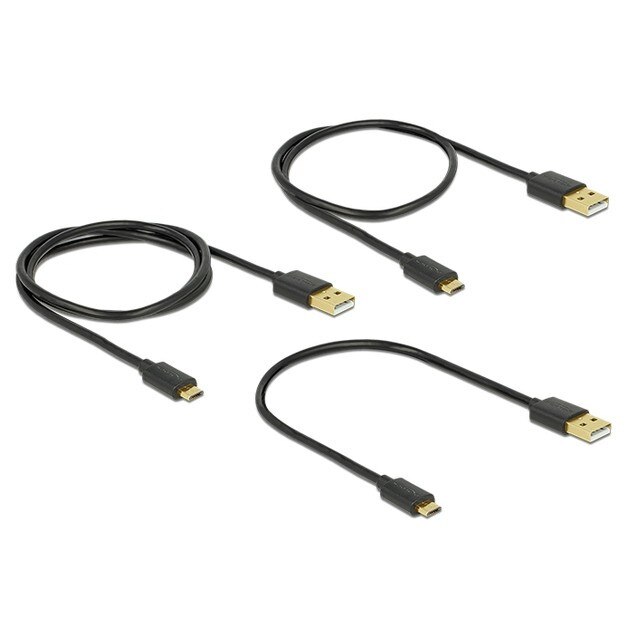 Set cabluri de date Micro USB si USB Tip A 2.0 Delock, 30cm, 60cm, 90cm, Negru