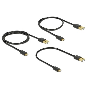 Set cabluri de date Micro USB si USB Tip A 2.0 Delock, 30cm, 60cm, 90cm, Negru Set cabluri de date Micro USB si USB Tip A 2.0 Delock, 30cm, 60cm, 90cm, Negru