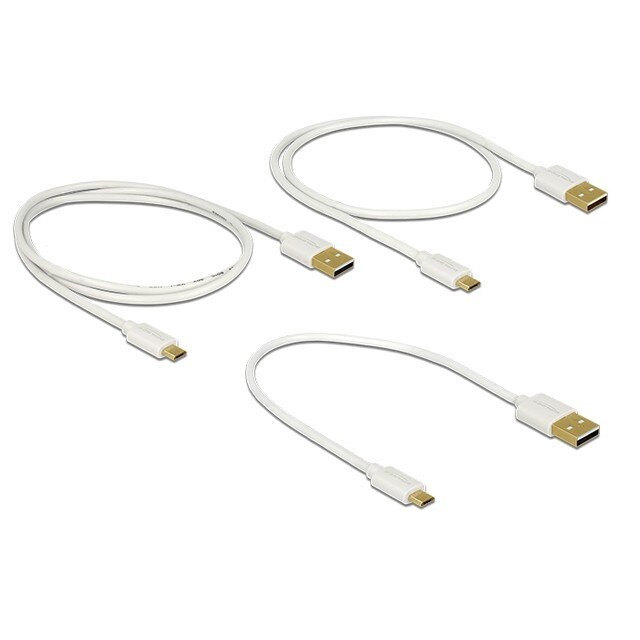 Cablu de date Micro USB Tip B si Tip A 2.0 Delock, 30 cm, 60 cm, 90 cm, Alb