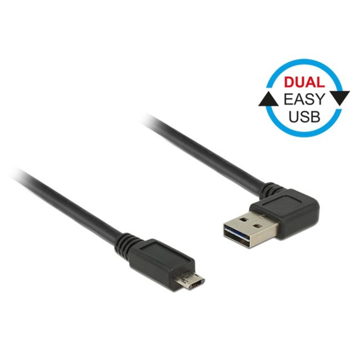 Cablu de date USB Micro B (m) si USB Tip A (m) cu unghi drept Dual Easy Delock, Black