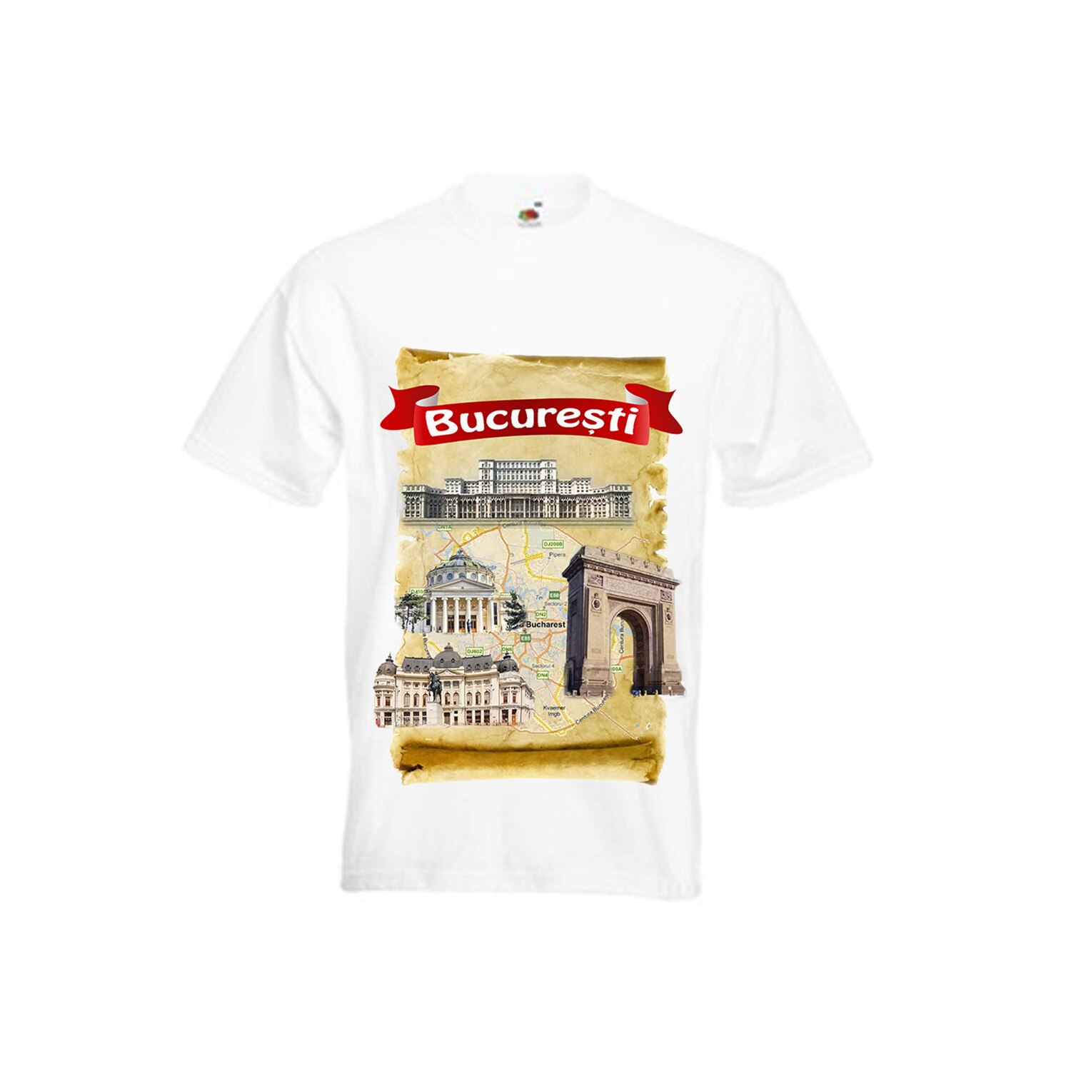 Tricou personalizat Fruit of the Loom suvenir Bucuresti alb XXL