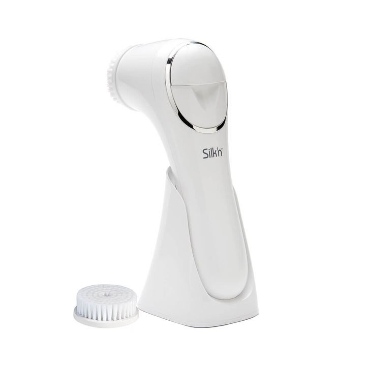 Perie electrica de curatare faciala Silk’n Fresh, rezervor integrat, 360 Vibration, Alb
