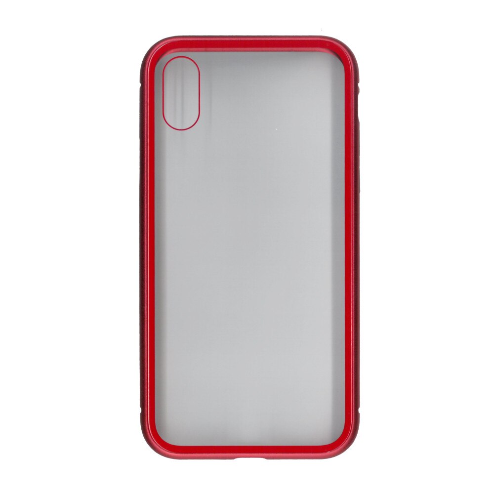 Husa de protectie hibrida din sticla transparenta si rama magnetica, Millo , pentru iPhone X, contur rosu