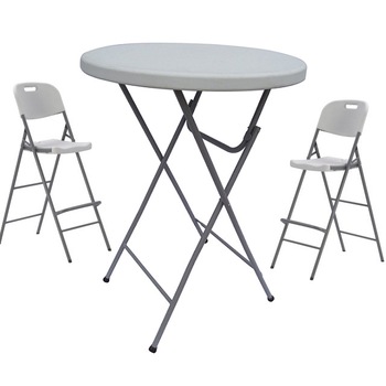 Set masa plianta rotunda inalta catering D80xH110cm cu 2 scaune pliante inalte Set masa plianta rotunda inalta catering D80xH110cm cu 2 scaune pliante inalte