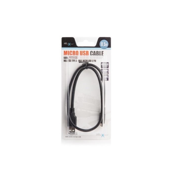 Кабел за данни USB тип A и USB Micro тип B 2.0 Extreme Media Delock, 50 см, черен