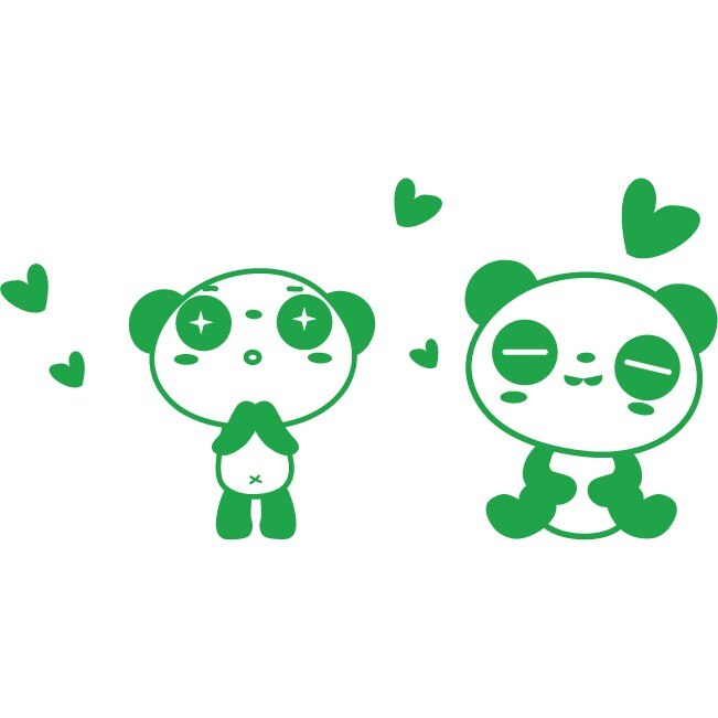 Sticker auto - Cuplu panda indragostit - Verde - 50x25 cm
