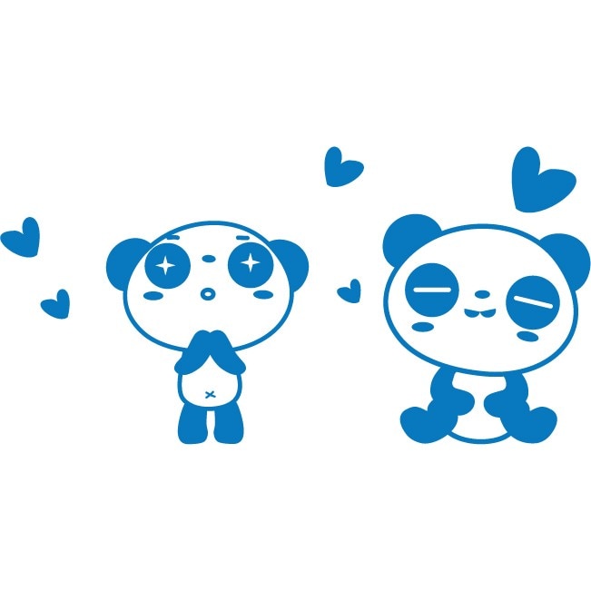 Sticker auto - Cuplu panda indragostit - Albastru - 50x25 cm