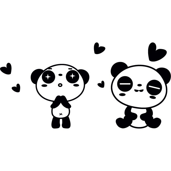 Sticker auto - Cuplu panda indragostit - Negru - 50x25 cm