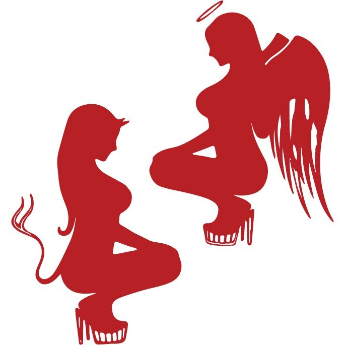 Sticker auto - Inger vs. diavol - Rosu Cardinal - 31x33 cm