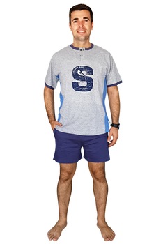 Pijama Barbati Vara, Model Street Soul Blue, Bumbac 100% Fibre Naturale, Gri Pijama Barbati Vara, Model Street Soul Blue, Bumbac 100% Fibre Naturale, Gri