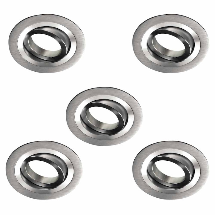 Spot, set de 5 bucati, Wonderlamp Classic Aluminiu, incastrabil, rotunde, gu10, 30º inclinare, 351º rotatie, 9 x 9 x 2.5 cm