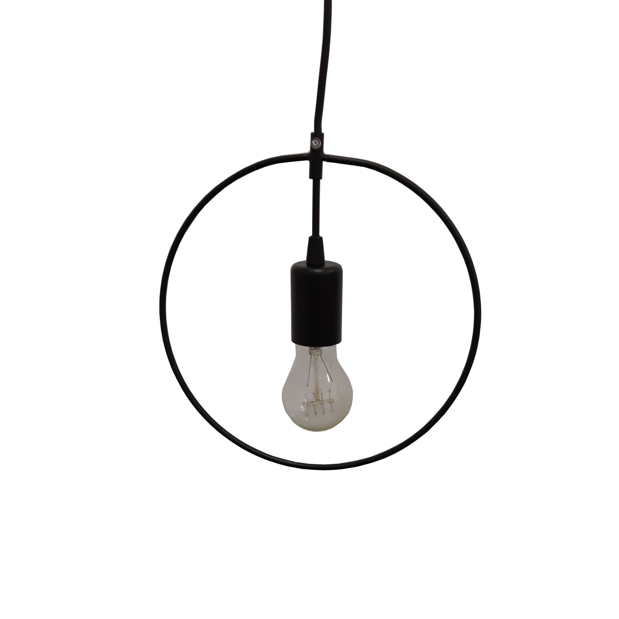 Pendul de tip Circle,Maison M, din metal, culoare neagra, cu fir reglabil, diametru 25 cm, inaltime 25 cm,lungime fir 110 cm