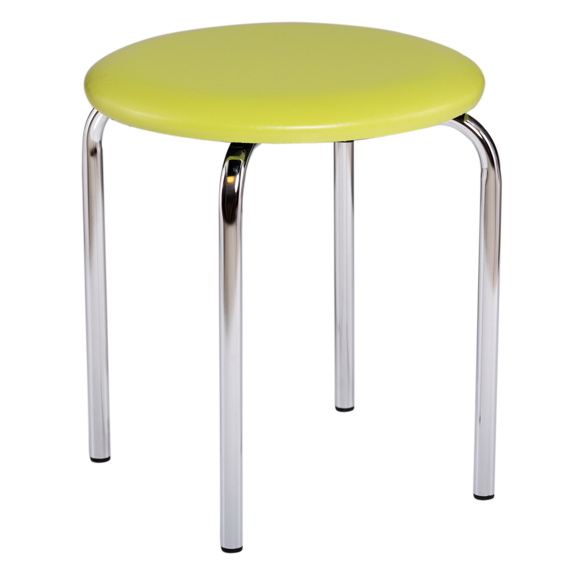 Taburet QMOBILI ULISE CR Verde, piele ecologica, cadru cromat, sezut rotund, minim 2 buc pe comanda