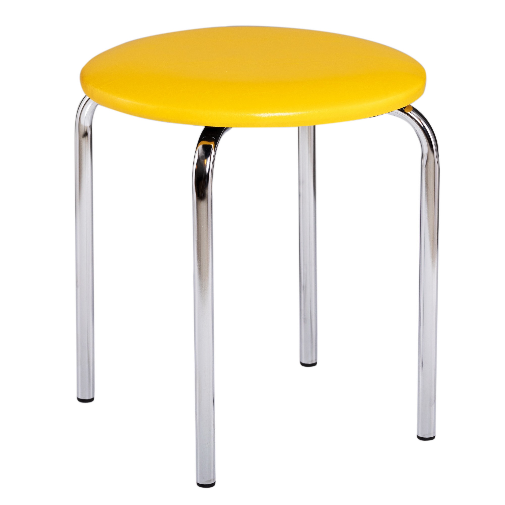 Taburet QMOBILI ULISE CR Galben, piele ecologica, cadru cromat, sezut rotund, minim 2 buc pe comanda