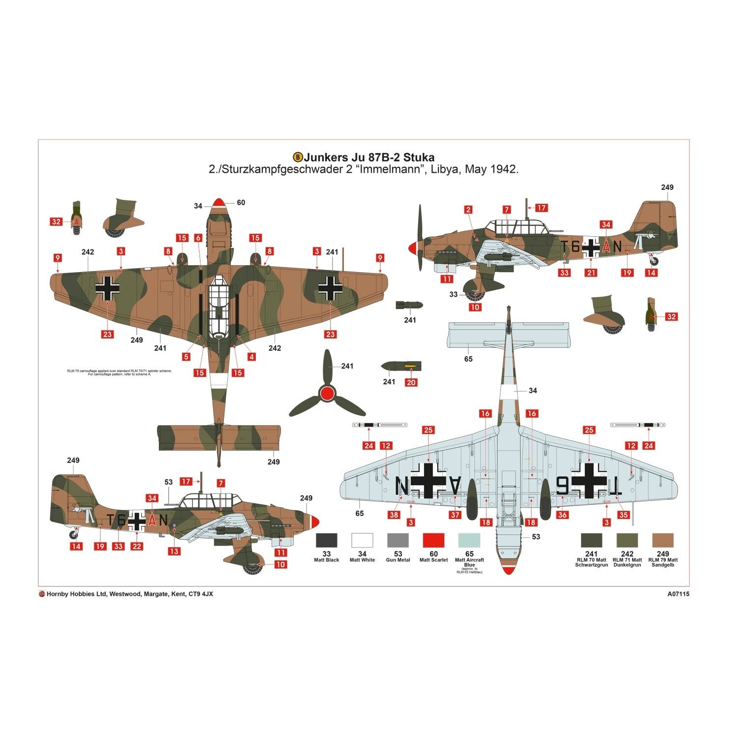 Kit Constructie Airfix 07115 Avion Junkers Ju87R-2/B-2 Stuka, Scara 1: ...