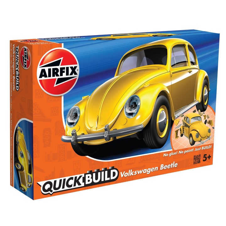 Kit constructie Airfix Quick Build 6023 masina VW Beetle galben