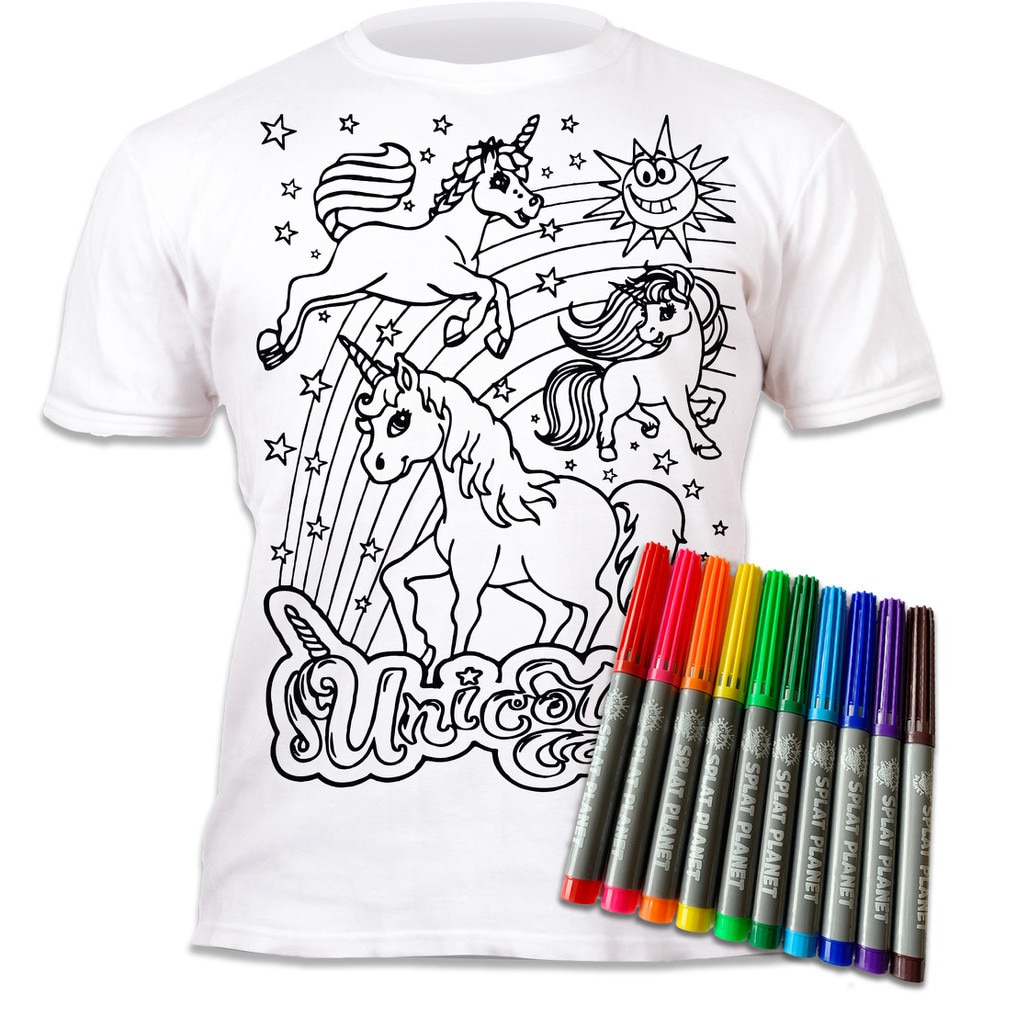 Unavoidable Munching Gather Tricou de colorat cu markere lavabile Unicorni - 5-6 ani - eMAG.ro