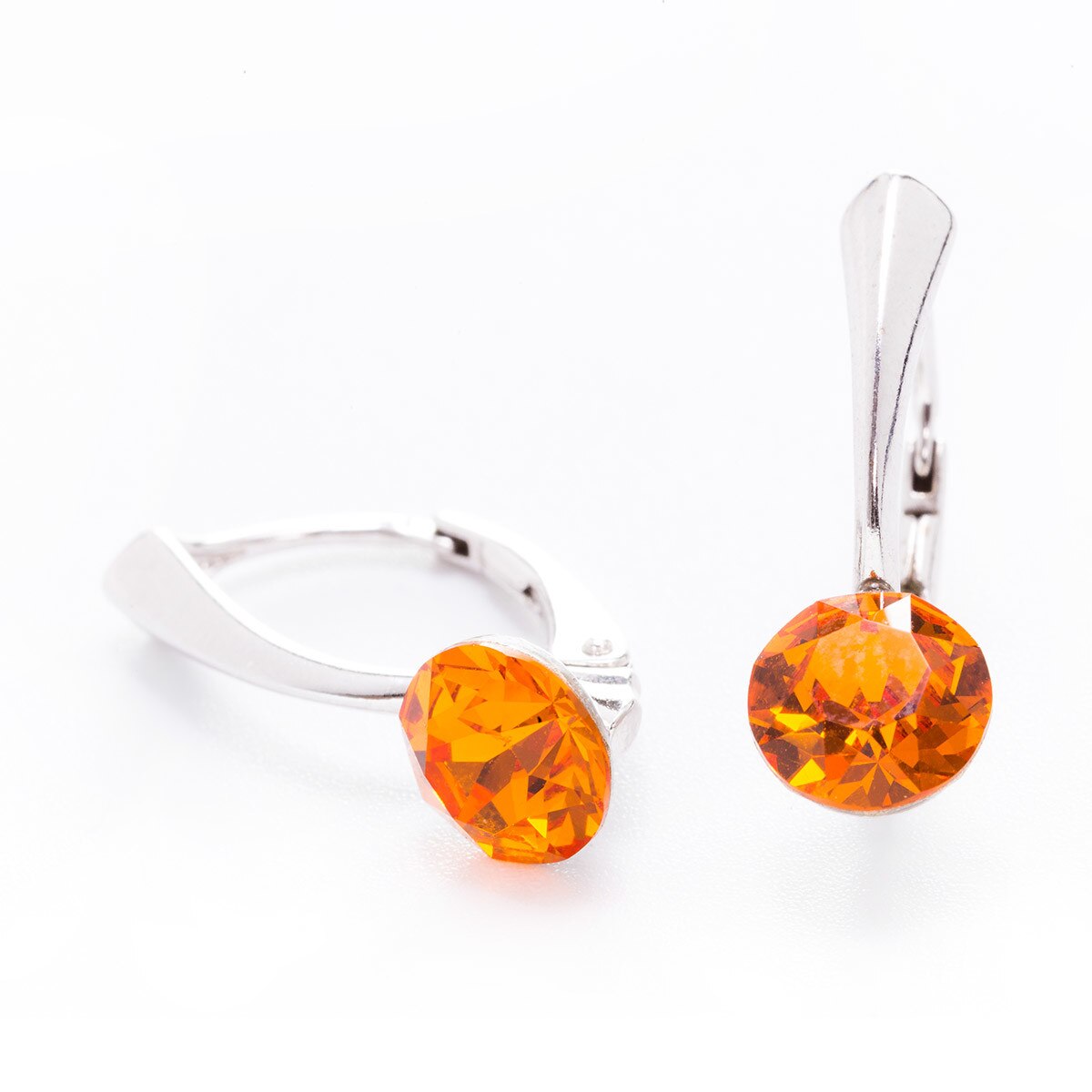 Cercei Argint DaviCrystals cu cristale Swarovski cu un singur cristal xirius cu leverback mare tangerine