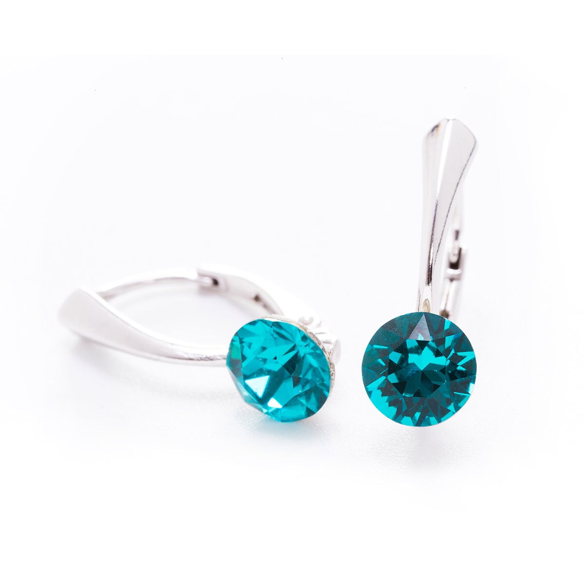 Cercei Argint DaviCrystals cu cristale Swarovski cu un singur cristal xirius cu leverback mare blue zircon