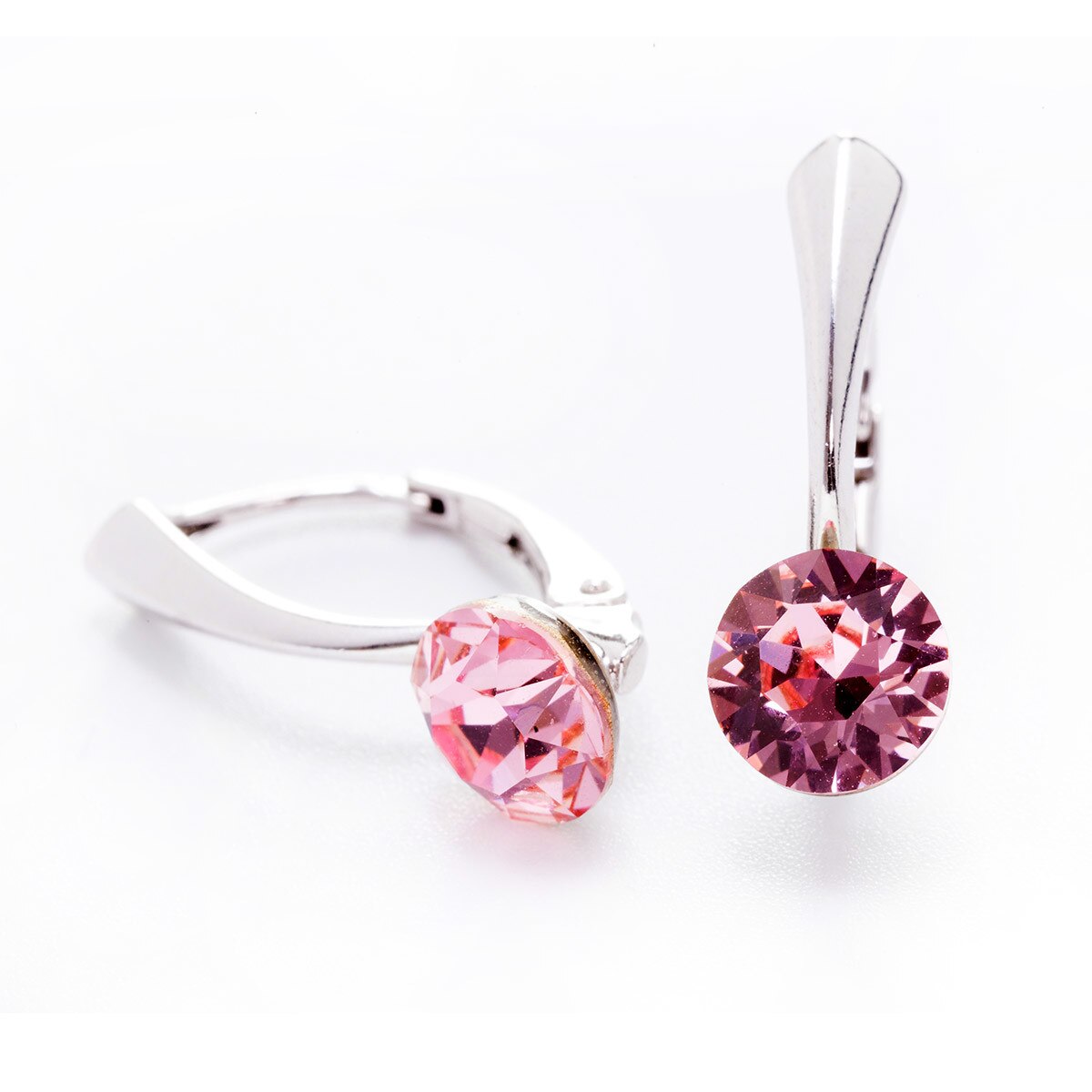 Cercei Argint DaviCrystals cu cristale cu un singur cristal xirius cu leverback mare light rose