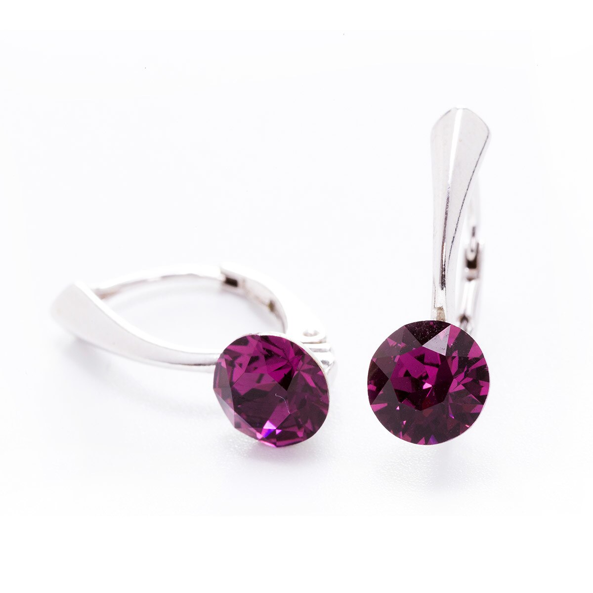 Cercei Argint DaviCrystals cu cristale Swarovski cu un singur cristal xirius cu leverback mare amethyst