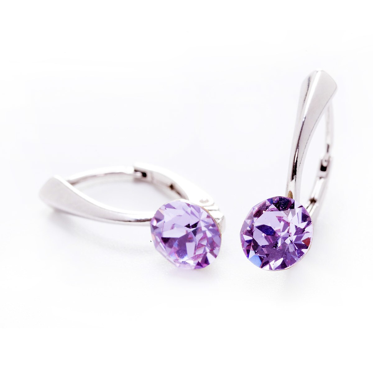 Cercei Argint DaviCrystals cu cristale Swarovski cu un singur cristal xirius cu leverback mare violet