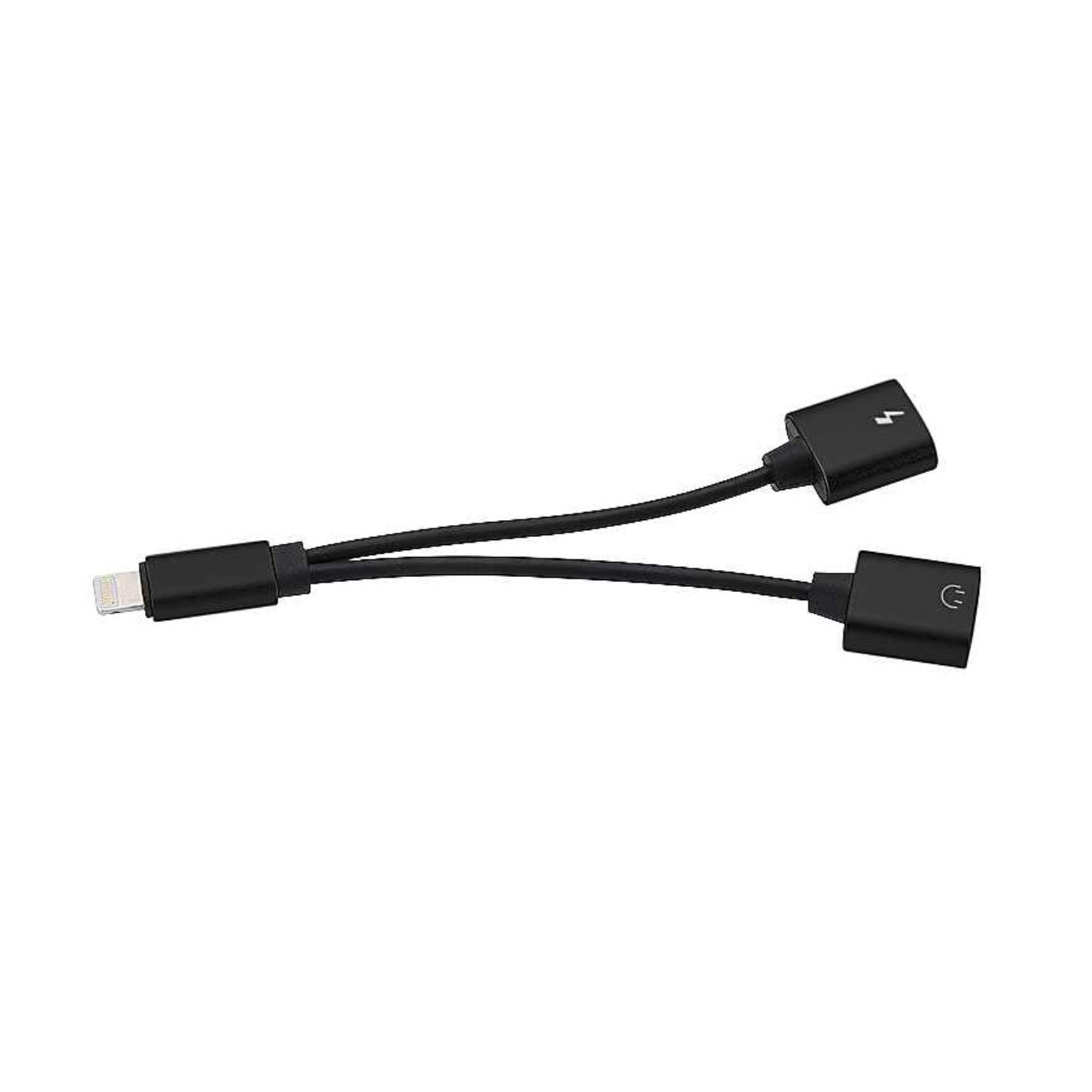 Adaptor 2 in1 iPhone, iPad, Lightning, casti si charger, splitter, NEGRU, BBL315