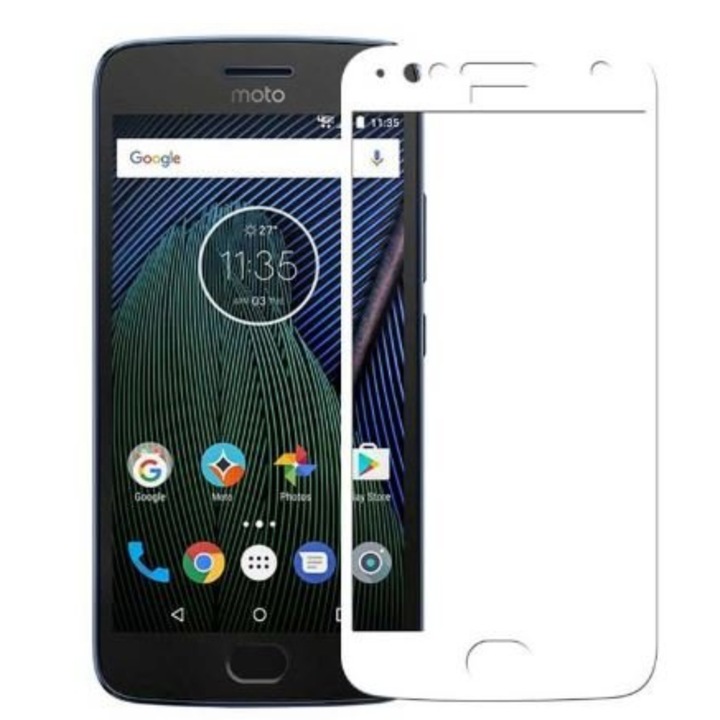 Moto G5S védőfólia, teljes képernyő, 9H ellenállás, biztonsági üveg, fehér, BBL323