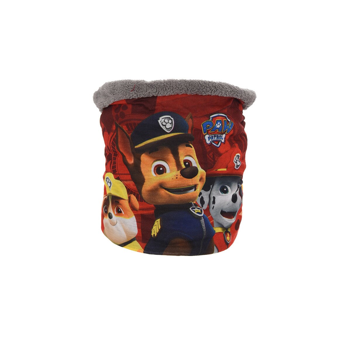 Fular circular reversibil Patrula Catelusilor, rosu/ gri, 3-8 ani, 50 x 22 cm