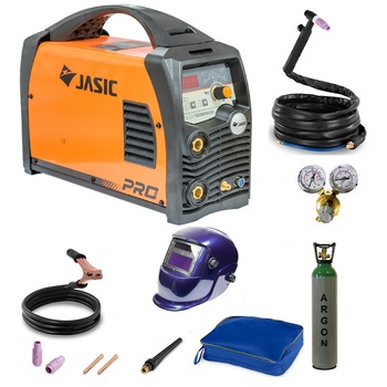 Pachet complet sudura TIG/WIG aluminiu cu argon, format din: Jasic TIG/MMA 200 Pulse AC/DC (E201), 230 V, 200 A, 230 V, butelie argon 10l (goala), reductor presiune Intensiv, masca sudura automata Dark Blue Intensiv Pachet complet sudura TIG/WIG aluminiu cu argon, format din: Jasic TIG/MMA 200 Pulse AC/DC (E201), 230 V, 200 A, 230 V, butelie argon 10l (goala), reductor presiune Intensiv, masca sudura automata Dark Blue Intensiv