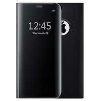 Husa iPhone 7/8/SE (2020) – Flip Mirror tip Carte, Capac translucid, Neagra