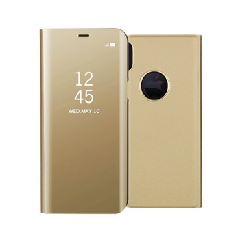 Husa iPhone XS Max - Flip Mirror tip Carte, Capac translucid, Aurie Husa iPhone XS Max - Flip Mirror tip Carte, Capac translucid, Aurie