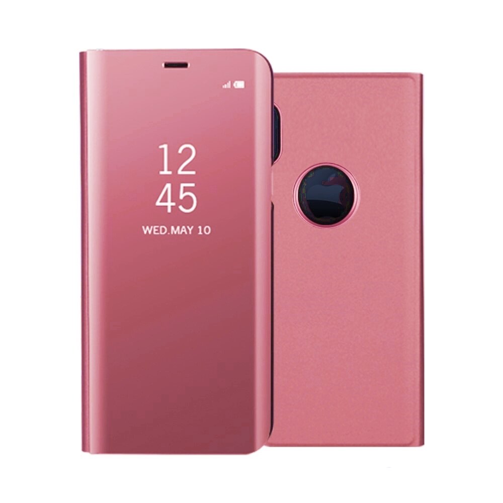Husa iPhone X - Flip Mirror tip Carte, Capac translucid, rose