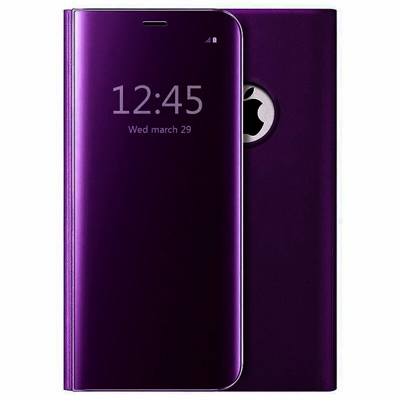 Husa iPhone 7 Plus/ 8 Plus - Flip Mirror tip Carte, Capac translucid, violet