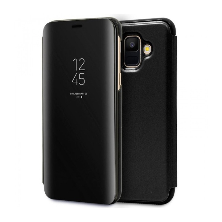Калъф за Samsung Galaxy A6 (2018) - Flip Mirror, Translucent cover, черен