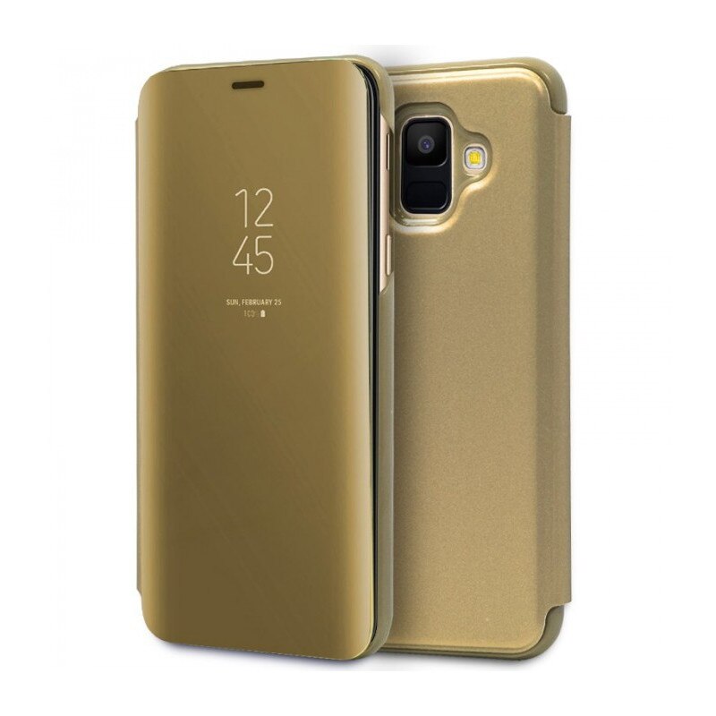 Husa Samsung Galaxy J6 (2018) - Flip Mirror tip Carte, Capac translucid, Aurie