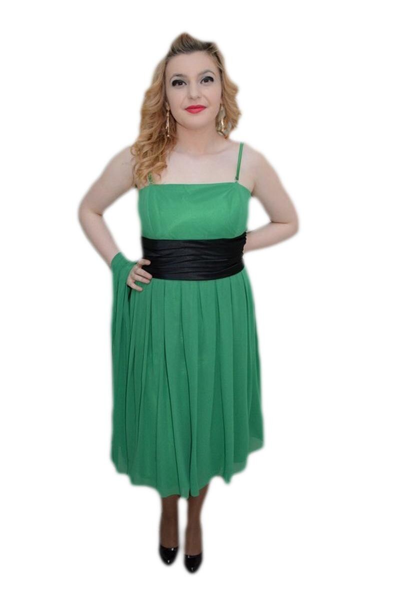 Rochie de seara din voal cu banda verde in talie, D&J Exclusive, Verde