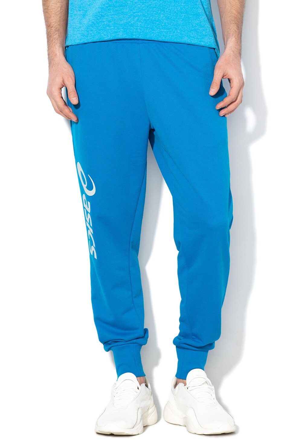 Asics, Pantaloni sport cu logo, pentru antrenament, Albastru