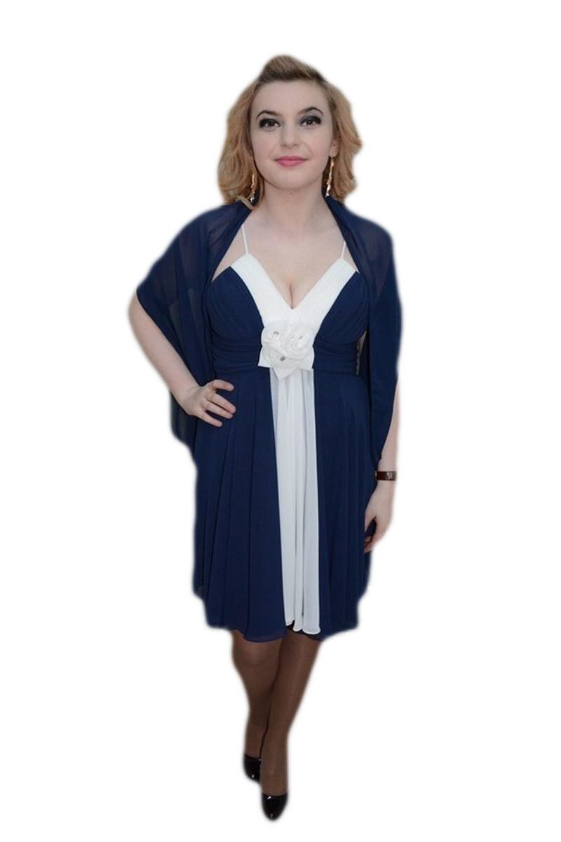 Rochie eleganta,floare chic, esarfa clasica, D&J Exclusive, Bleumarin