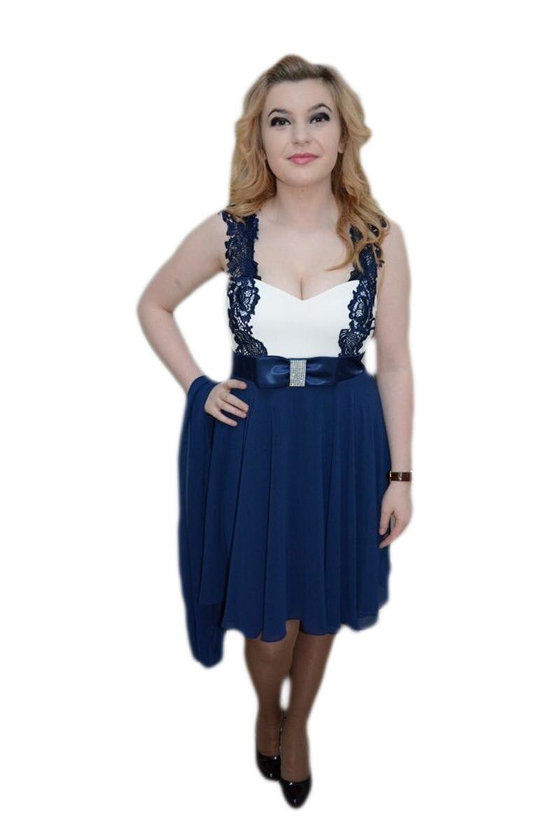 Rochie de seara, bretele de dantela,D&J Exclusive, Albastru marin