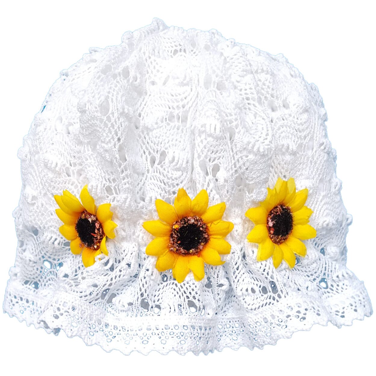 Fes de vara Mic Pitic C110nn din dantela cu floarea soarelui, alb