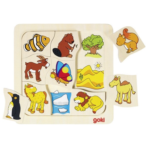 spark General Oak Puzzle incastru „Unde traiesc animalele?”, Goki, Karusel Jucarii,  Montessori, Multicolor - eMAG.ro